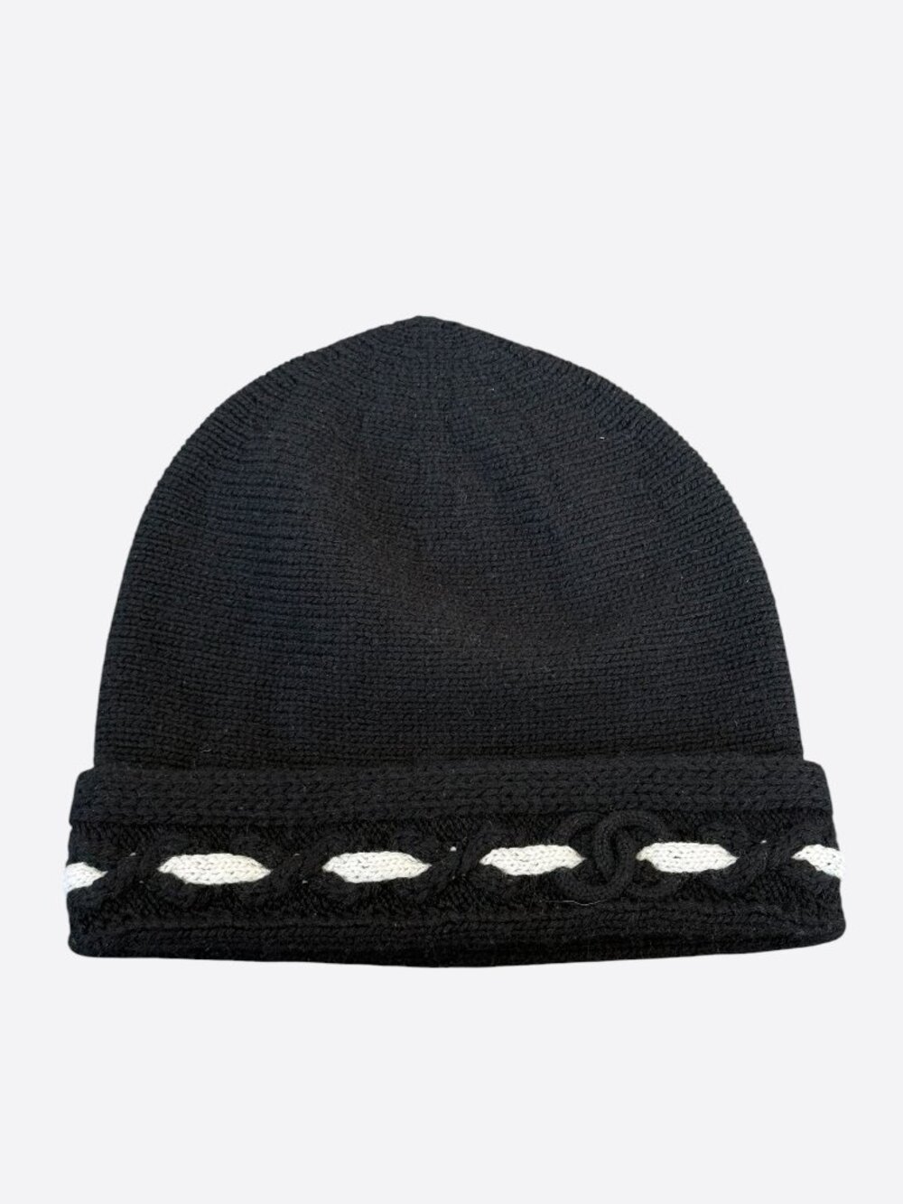 Chanel Black & White CC Logo Cashmere Beanie